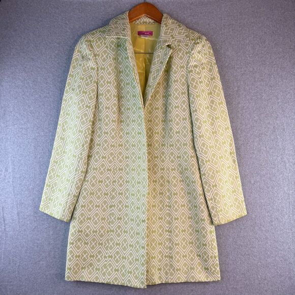 Vintage 'Enough About Me' Long Button Up Mint Green Art Deco 70s Coat Sz 6 Retro - Picture 2 of 11